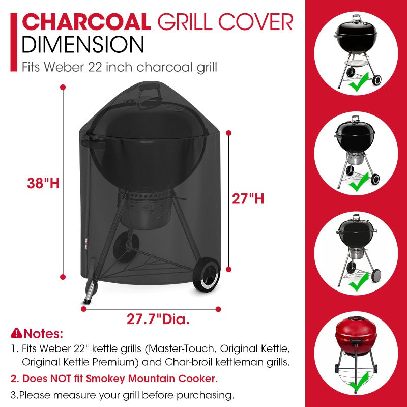 Unicook Round Kettle Grill Cover Compatible with Weber 22 Inch Charcoal Grill, Heavy Duty Waterproof Fade Resistant Small Smoker Cover, All Weather Protection - Image 2